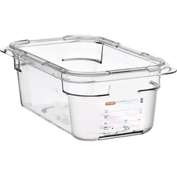 Dóza na potraviny ARAVEN Gastronádoba GN 1/4, polykarbonát, integrovaný štítek, hloubka: 100 mm, objem: 2,6 L