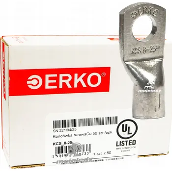 Kabelové oko 50x Měděné pocínované kabelové oko 25mm M8 ERKO KCS