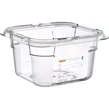 Dóza na potraviny ARAVEN Gastronádoba GN 1/6, polykarbonát, integrovaný štítek, Hloubka: 100 mm, Objem: 1,5 L