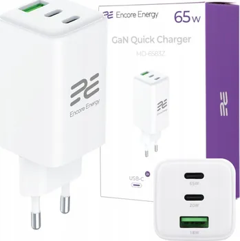 Rychlá GaN nabíječka 3x USB, trojitá QC PD USB-C USB-A Encore Energy 65W