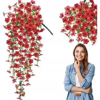 umělá květina UMĚLÁ PETÚNIE SURFÍNIE PELARGONIE ZÁVĚS POPÍNAVÁ ROSTLINA NA BALKON - červená