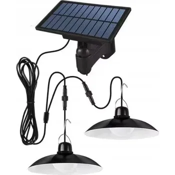 SOLÁRNÍ LAMPA DVOJITÝ LED ZAHRADNÍ LUSTR ZÁVĚSNÝ NA TERASU STUDENÉ SVĚTLO