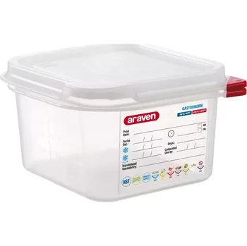 Dóza na potraviny ARAVEN Gastronádoba s víkem GN 1/6, PP, hloubka: 100 mm, objem: 1,4 L, hermetická