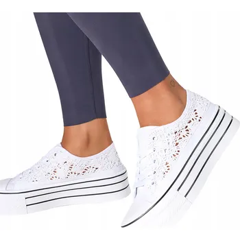 Dámské tenisky Dámské Bílé Ažurové Tenisky na Platformě Pohodlné Stylové vel. 39