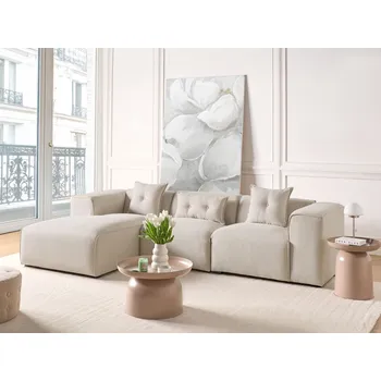 Pohovka Rohová pohovka světle béžová polyesterové čalounění 3místná pravostranná extra polštáře moderní obývací pokoj Beliani