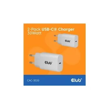 Club3D Nabíječka, USB-C, Power Delivery 15V/2A, 2-pack, bílá