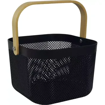 chlebník Košík s bambusovou rukojetí, kov, výška: 237 mm, průměr: 242 mm