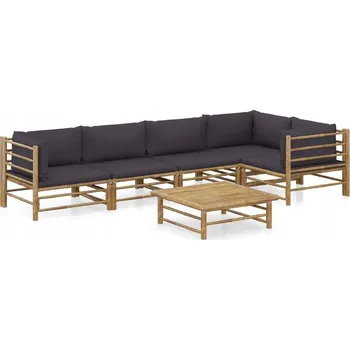 VidaXL 6dílná zahradní souprava, tmavě šedé polštáře, bambus