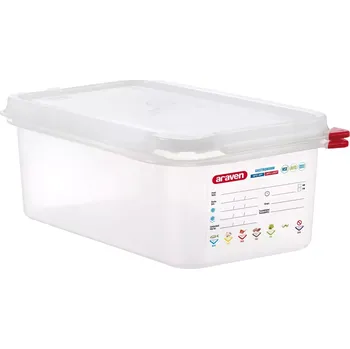 Dóza na potraviny ARAVEN Gastronádoba s víkem GN 1/4, PP, hloubka: 65 mm, objem: 1,8 L, hermetická