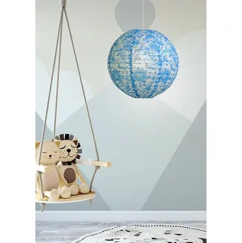 Stínidlo Papírové stínidlo na lampu modré květiny koule 35cm Cocoon