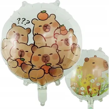 Balónek Fóliový balónek 45 cm Oboustranný KAPYBARA KVĚTINY KAWAII KAPIBARKY 1 ks