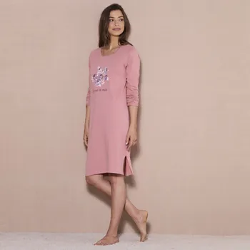 Dámská noční košile Krátká noční košile s dlouhými rukávy růžová 54