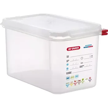 Dóza na potraviny ARAVEN Gastronádoba s víkem GN 1/4, PP, hloubka: 100 mm, objem: 2,8 L, hermetická