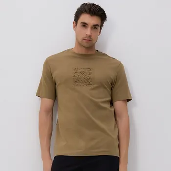 Pánské tričko Reserved - Tričko střihu regular s aplikací - olivová - 740EF-91X - 740EF-91X-XL