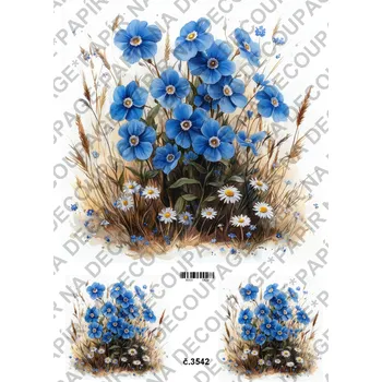 Umělecký papír Rýžový a soft papír na decoupage - Pomněnky- KB03542 Materiál: Soft, Rozměr: A4