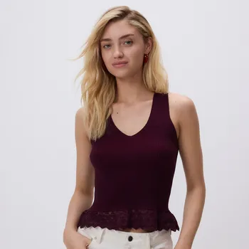 Reserved - Volánová halenka - hnědá - UX847-83X - UX847-83X-L