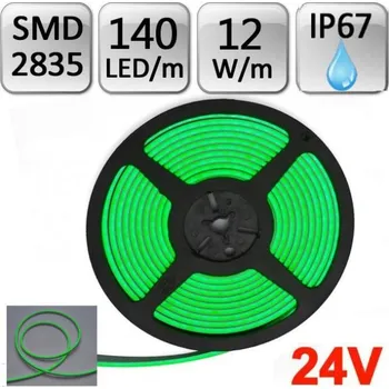 LED páska LED21 LED Neon Flex pásek 5m 24V 140ks/m SMD2835 16W/m, 4x10mm, voděodolný, ZELENÁ