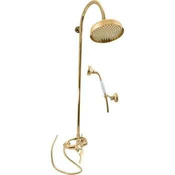 Vodovodní baterie RAV SLEZÁK Sprchový Sloup LABE L081.5/3Z (Zlatá Lesklá), Nástěnná Páková Baterie, Hlavová Sprcha Ø 20 cm, Rozteč 15 cm, 10 let Záruka na Odlitek provedení: kovová páka