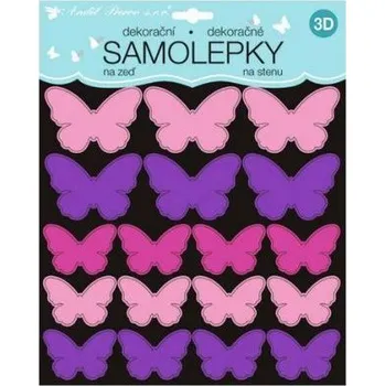 Samolepící dekorace Samolepky na zeď 3D růžovofialoví motýli 2 archy 35 ks 25x16 cm+25x25cm