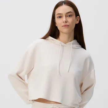 Dámská mikina Reserved - Krátká mikina s kapucí - krémová - VG152-01X - VG152-01X-L