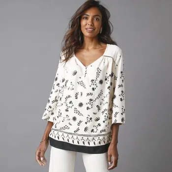 Dámské tričko Tunika s potiskem a 3/4 rukávy režná/černá 52