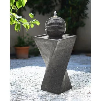 Zahradní dekorace Zahradní fontána grafitově šedá pryskyřice venkovní fontána s LED světly industriální design Beliani