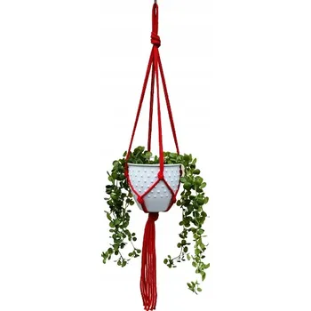 Obraz Závěsný Držák Na Květináč na květiny z makramé provázku, ČERVENÝ
