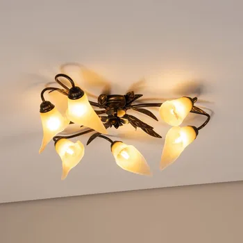 ONLI Stropní svítidlo Alga, 6 světel, železo, sklo, Florentine bronz, jantar 6 x 6 W LED - Doprava zdarma