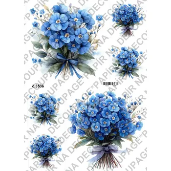 Umělecký papír Rýžový a soft papír na decoupage - Pomněnky- KB03536 Materiál: Soft, Rozměr: A4