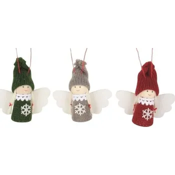 Vánoční dekorace Andílek s pletenou čepicí 7,5 cm na zavěšení