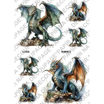 Umělecký papír Rýžový a soft papír na decoupage - Draci- KB03526 Materiál: Soft, Rozměr: A4