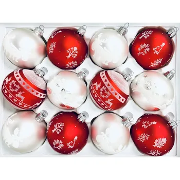 Vánoční ozdoba IRISA Skleněná ozdoba SADA Jessheim 7 cm, balení 12 ks červená,bílá Velikost: 7 cm, Balení: 12ks, Barva: bílá;červená
