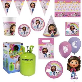 Party dekorace Dětská narozeninová sada Gábinin kouzelný domeček - Gabby's Doll house s balónky a heliem - 10 osob