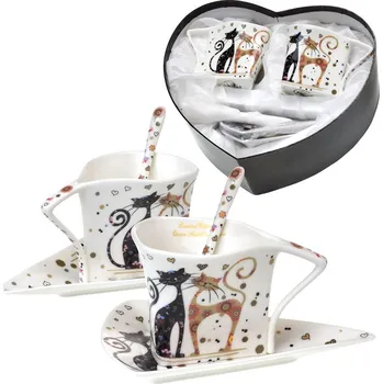 Šálek s podšálkem 200 ml se lžičkou "Cats in love" - sada 2 ks v srdci