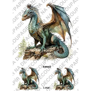 Umělecký papír Rýžový a soft papír na decoupage - Draci- KB03528 Materiál: Rýžový papír, Rozměr: A4