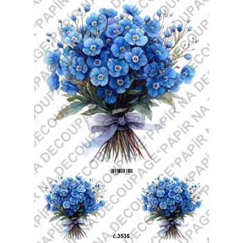 Umělecký papír Rýžový a soft papír na decoupage - Pomněnky- KB03535 Materiál: Soft, Rozměr: A4