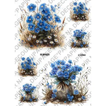 Umělecký papír Rýžový a soft papír na decoupage - Pomněnky- KB03544 Materiál: Soft, Rozměr: A4