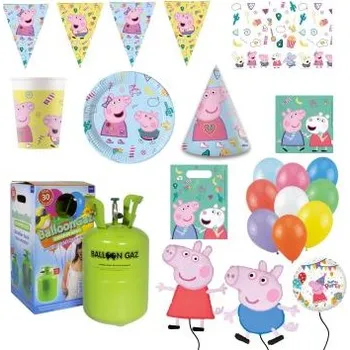 Party dekorace Dětská narozeninová sada prasátko Pepina - Peppa Pig s balónky a heliem - 10 osob