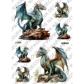 Umělecký papír Rýžový a soft papír na decoupage - Draci- KB03529 Materiál: Soft, Rozměr: A4