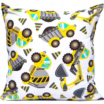 Povlak na dekorativní polštářek Povlak na polštář pro děti bagr míchačka bílá 40x40 bavlněný na polštář