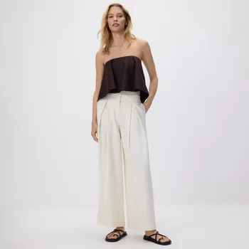 Dámské kalhoty Reserved - Široké kalhoty se záložkami - krémová - 703GM-01X - 703GM-01X-XS