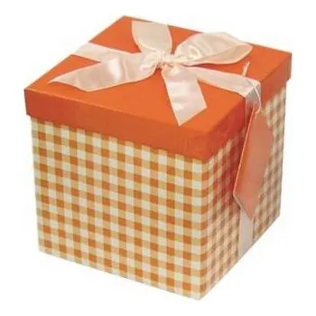 Dárková krabička Dárková krabička skládací s mašlí M 15x15x15 cm kostkovaná oranžová