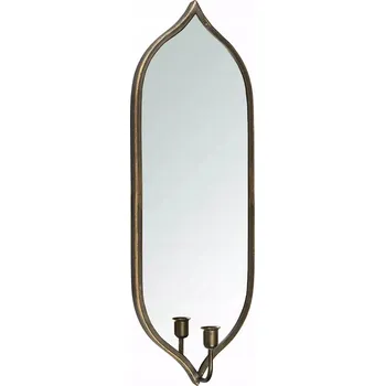 Zrcadlo ZRCADLO ZLATÉ nástěnné kovové úzké dekorativní do obýváku se svícnem