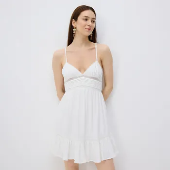 Dámské šaty Reserved - Mini šaty na ramínka - krémová - XJ078-01X - XJ078-01X-S