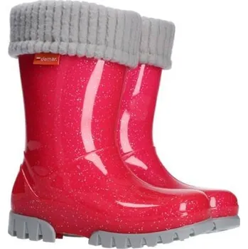 Dívčí holínky DEMAR-TWISTER LUX 0406 G růžový-brokát zateplené Velikost: 24 - 25