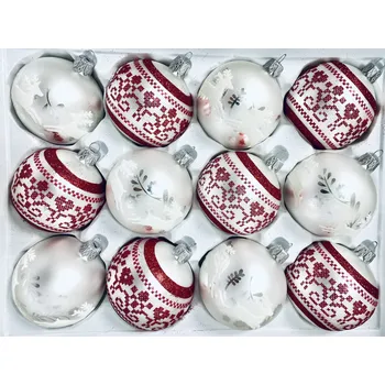Vánoční ozdoba IRISA Skleněná ozdoba SADA Molde 7 cm, balení 12 ks červená,bílá Velikost: 7 cm, Balení: 12ks, Barva: bílá;červená