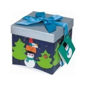 Dárková krabička Dárková krabička skládací Modrá se sněhulákem 12x12x12 cm