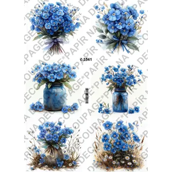 Umělecký papír Rýžový a soft papír na decoupage - Pomněnky- KB03541 Materiál: Soft, Rozměr: A4