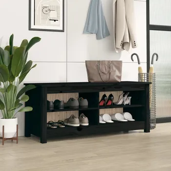 Botník Nábytek XL Lavice s botníkem černá 110 x 38 x 45,5 cm masivní borovice 813778