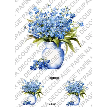 Umělecký papír Rýžový a soft papír na decoupage - Pomněnky- KB03521 Materiál: Soft, Rozměr: A4